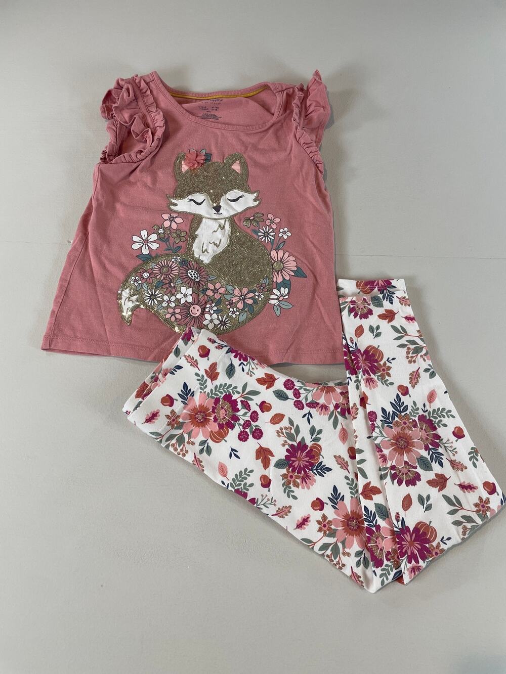 Haute Hippie Kids Sleepy Fox Ruffle Top & Pants Set Size M Dusty Pink Cotton